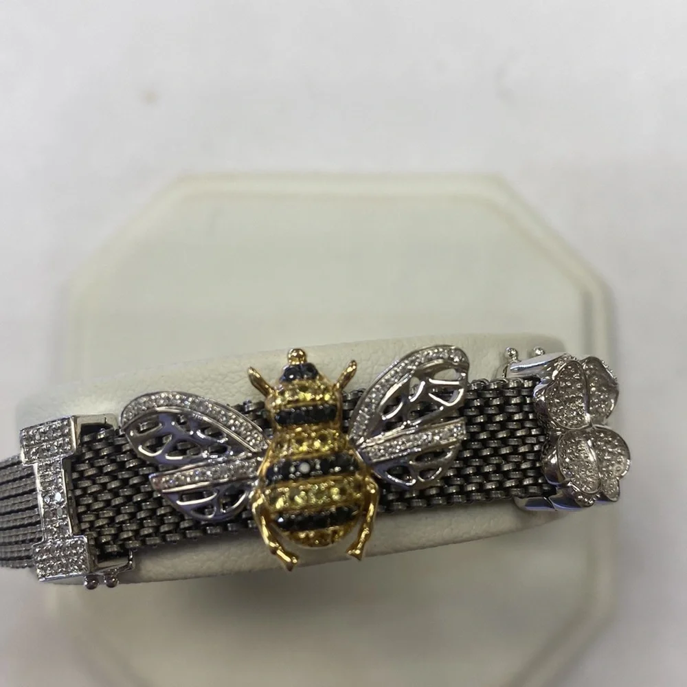 Bangle Bracelet Diamonds 14K Gold - Picture 3 of 14